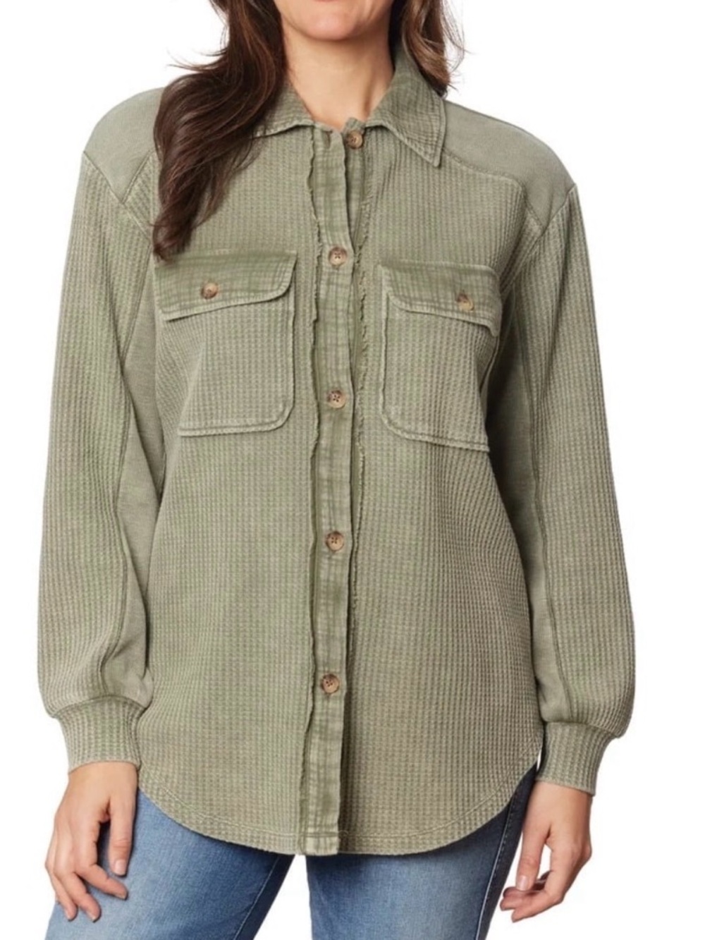 Briggs Womens Relaxed Fit Button Front Green Long Sleeve Shirt Medium